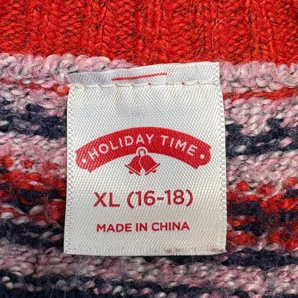 Holiday Time Fair Isle Dog Metallic Ugly Christmas Sweater Size XL (16-18) - Picture 4 of 11